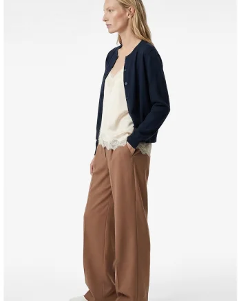 Pantaloni cu croiala ampla si pliuri, Maro deschis