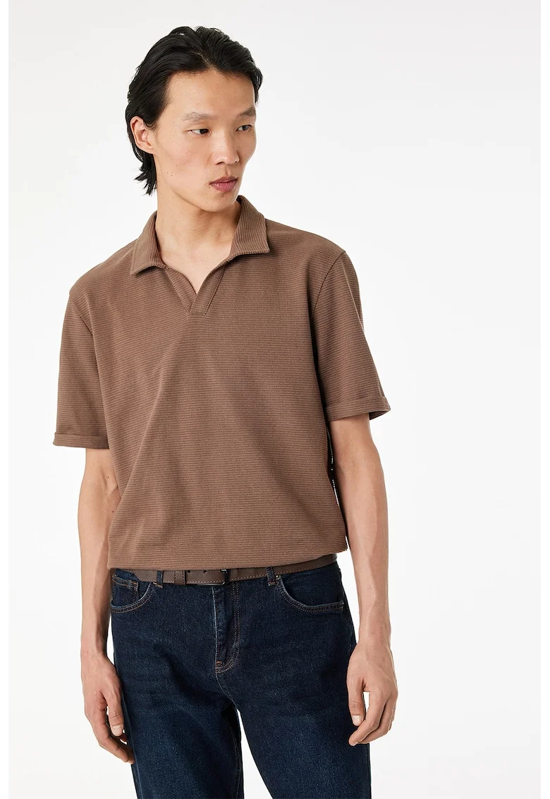Tricou polo texturat, Maro pamantiu