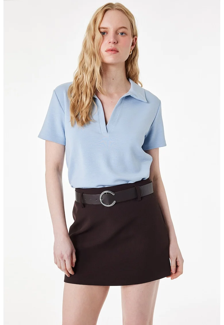 Tricou polo din amestec de modal, Albastru lavanda