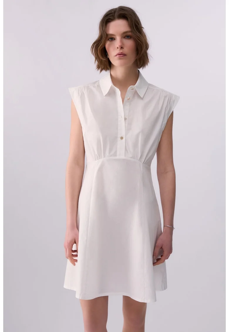 Rochie-camasa scurta cu guler clasic, Alb