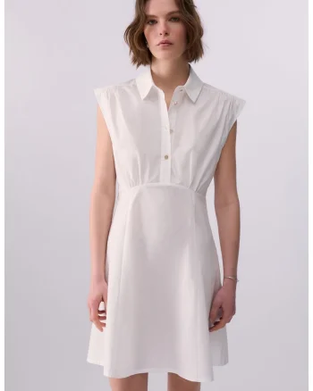 Rochie-camasa scurta cu guler clasic, Alb
