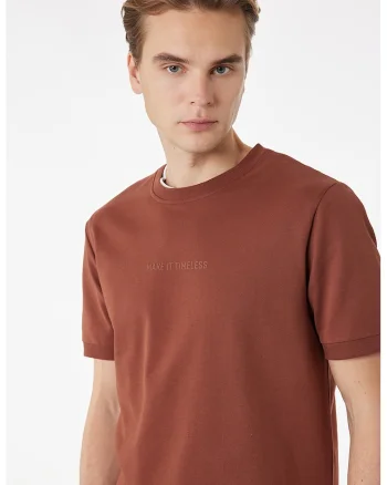 Tricou regular fit cu decolteu la baza gatului, Caramiziu