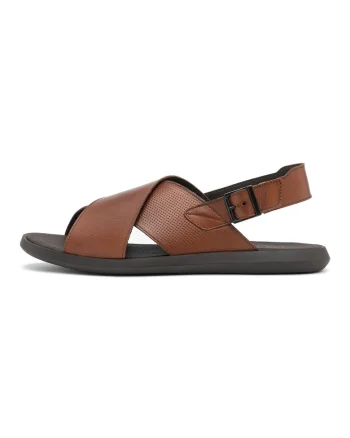Sandale uni de piele cu catarama, Caramel