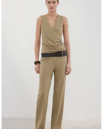 Pantaloni drepti cu talie medie, Maro deschis