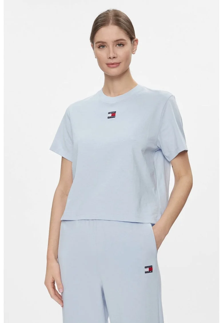 Tricou cu detaliu logo brodat, Albastru deschis