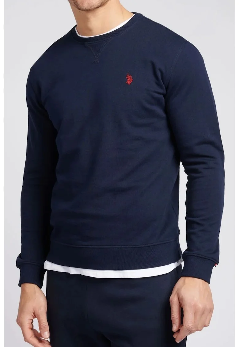 Pulover tricotat fin, cu logo brodat U.S Polo Assn. US42187035, Bleumarin