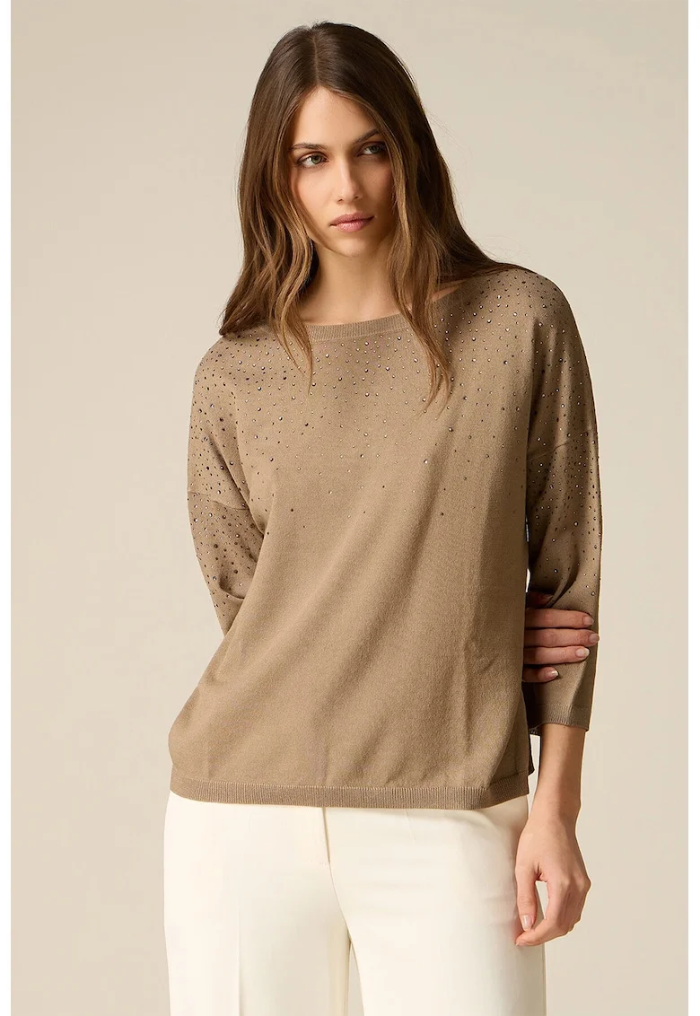 Bluza uni cu croiala lejera, Maro deschis/Argintiu