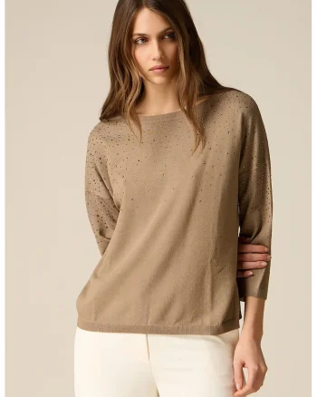 Bluza uni cu croiala lejera, Maro deschis/Argintiu