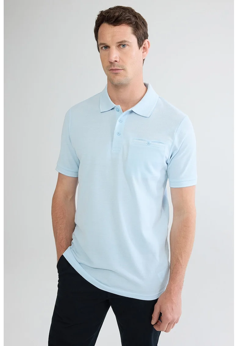 Tricou polo cu buzunar pe piept, Albastru glaciar
