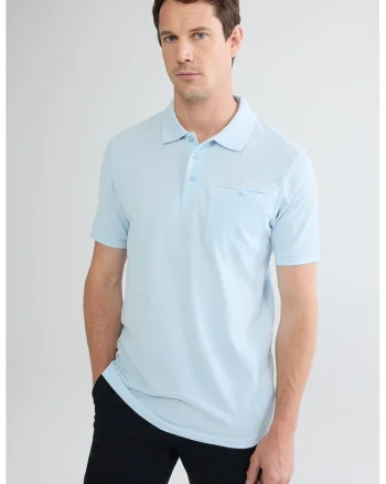Tricou polo cu buzunar pe piept, Albastru glaciar