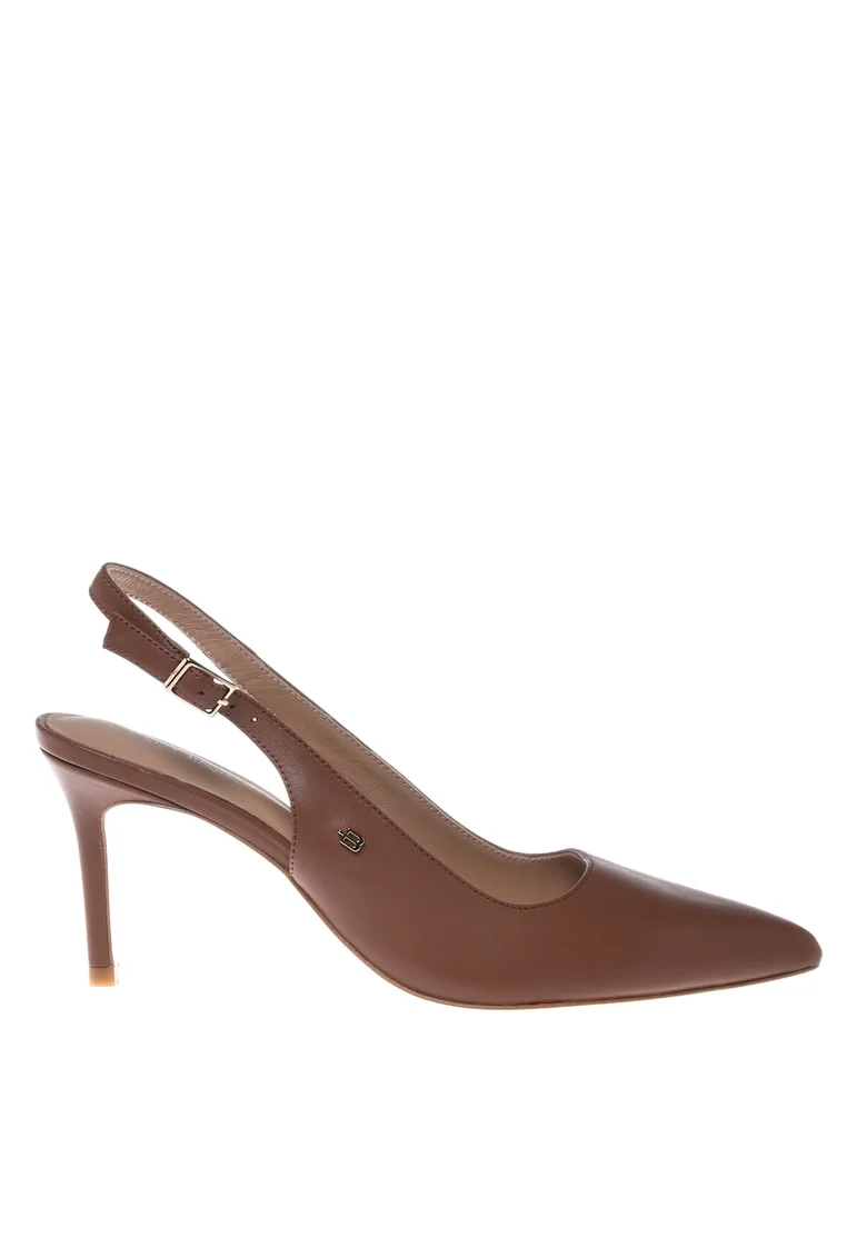 Pantofi slingback de piele cu varf ascutit, Maro deschis