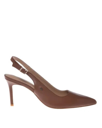 Pantofi slingback de piele cu varf ascutit, Maro deschis