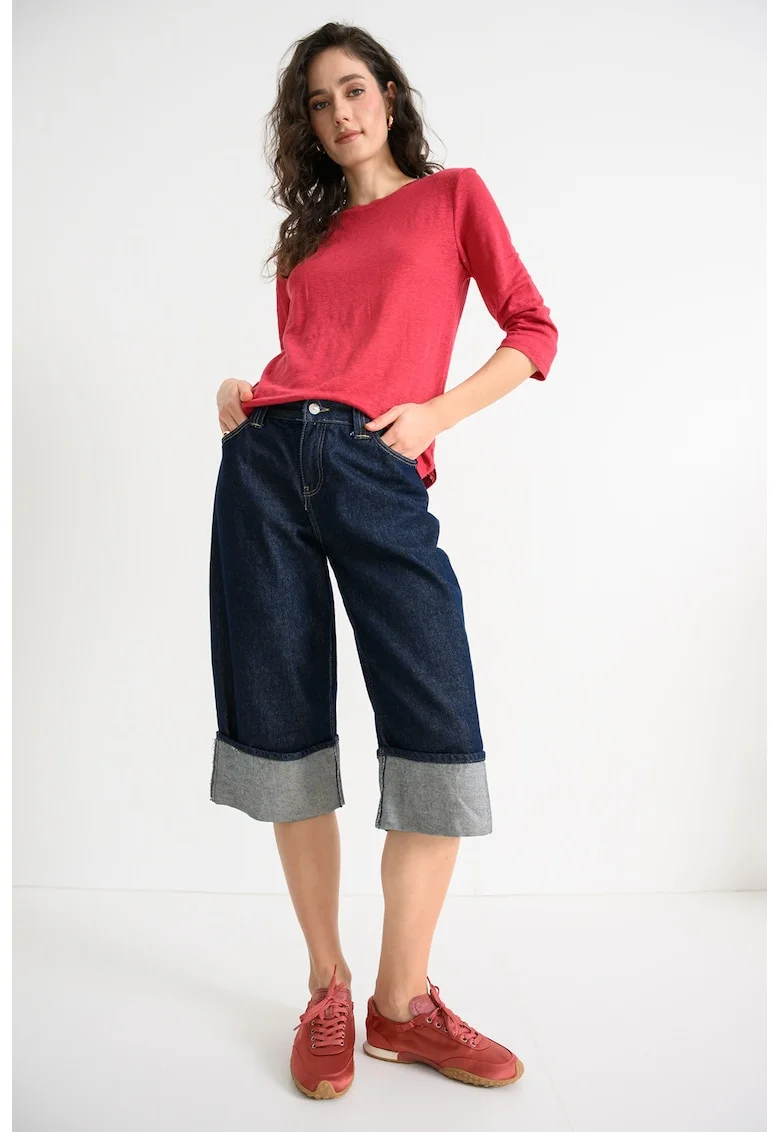 Bluza din in cu model uni, Caramiziu
