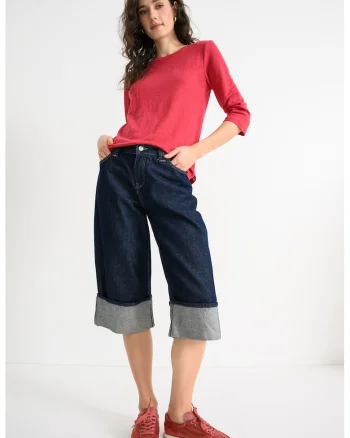 Bluza din in cu model uni, Caramiziu
