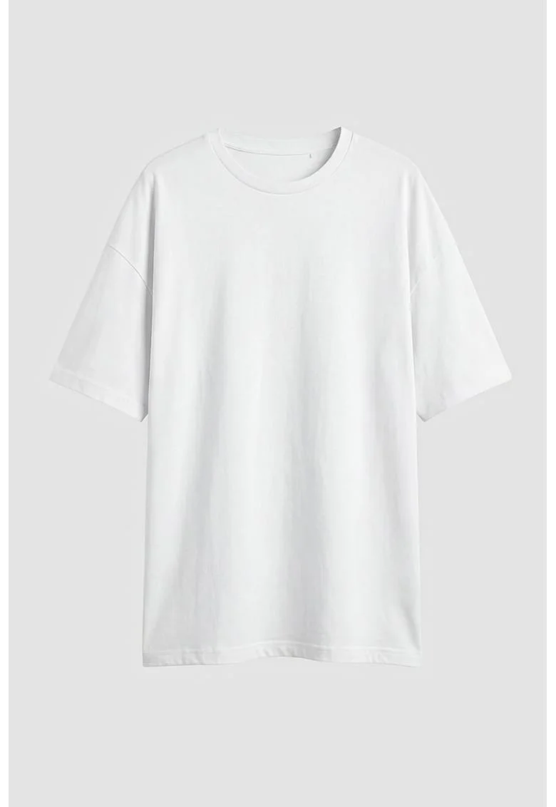 Tricou de bumbac cu decolteu la baza gatului, Alb optic/Bleumarin