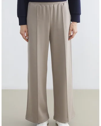 Pantaloni de trening cu croiala evazata si model uni, Maro deschis