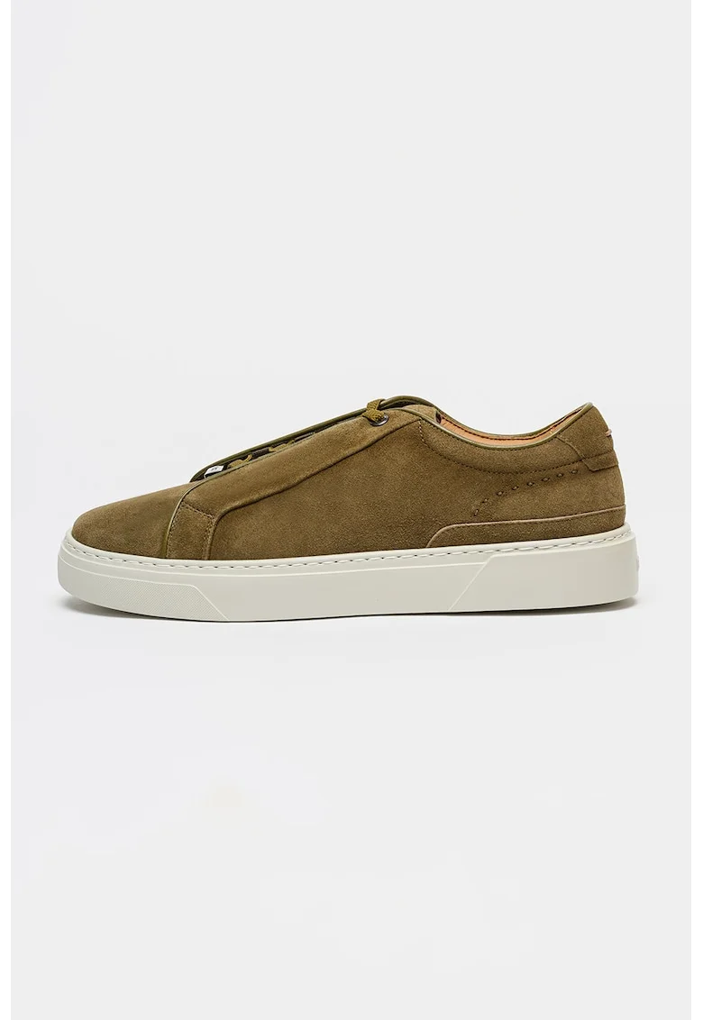 Pantofi sport low-cut Gary de piele intoarsa, Maro deschis