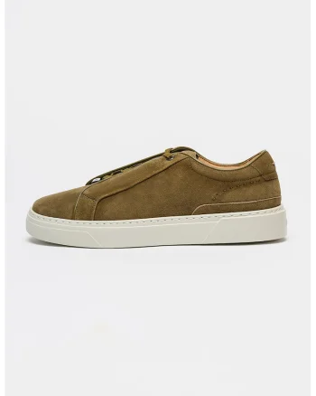 Pantofi sport low-cut Gary de piele intoarsa, Maro deschis