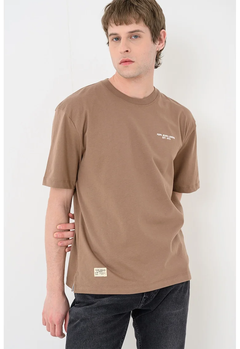 Tricou cu imprimeu pe partea din spate Silver, Alb/Maro deschis