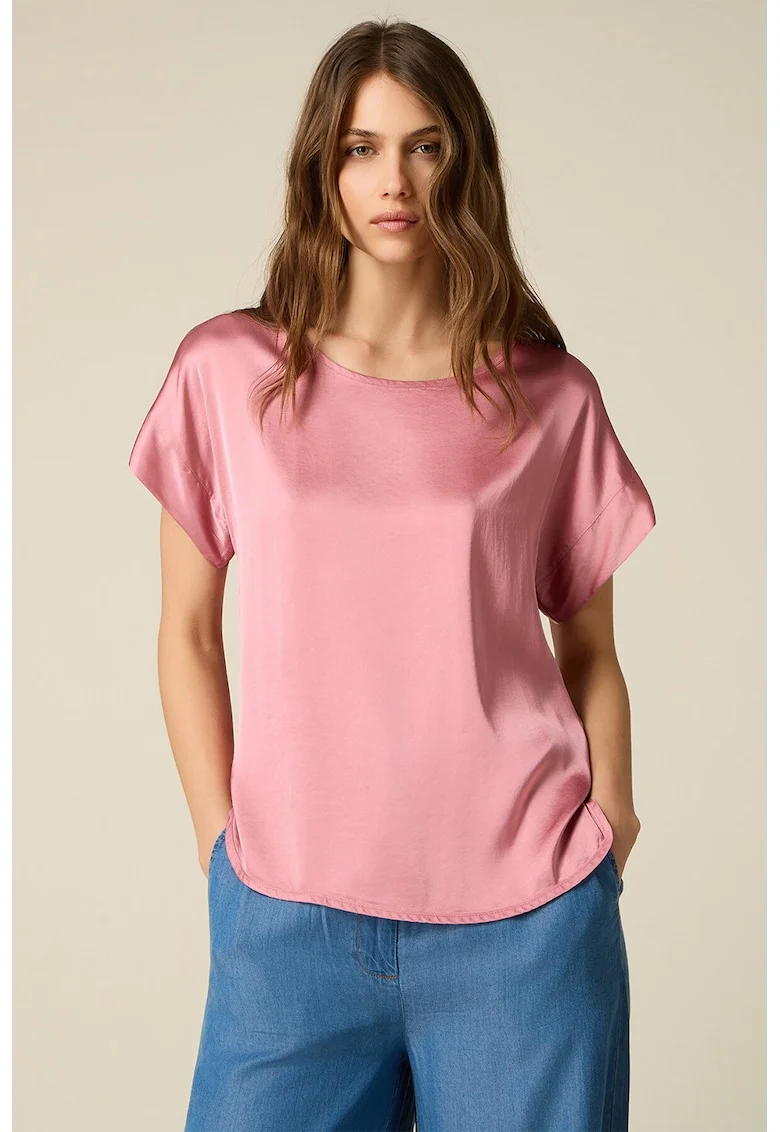 Bluza de satin cu maneci scurte, Roz