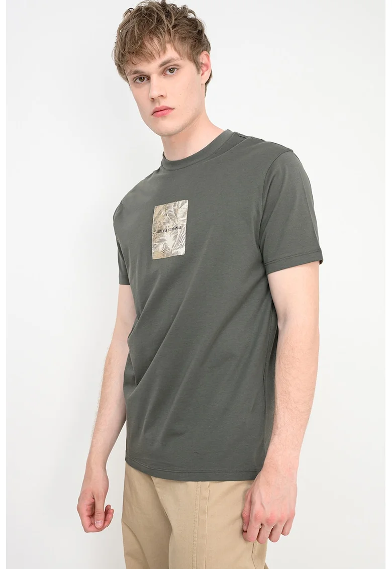Tricou din bumbac cu decolteu la baza gatului, Kaki/Maro deschis