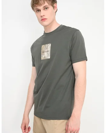 Tricou din bumbac cu decolteu la baza gatului, Kaki/Maro deschis