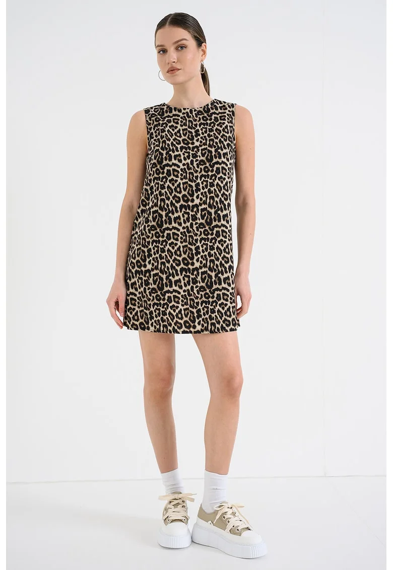 Rochie mini fara maneci, Negru/Maro deschis