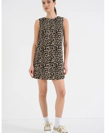 Rochie mini fara maneci, Negru/Maro deschis