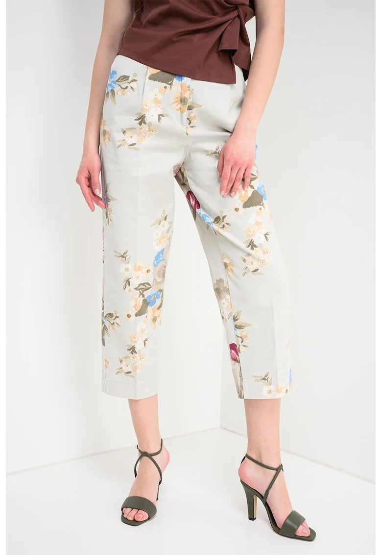 Pantaloni capri cu imprimeu floral, Albastru lavanda/Roz zmeuriu/Maro deschis/Maro taupe deschis
