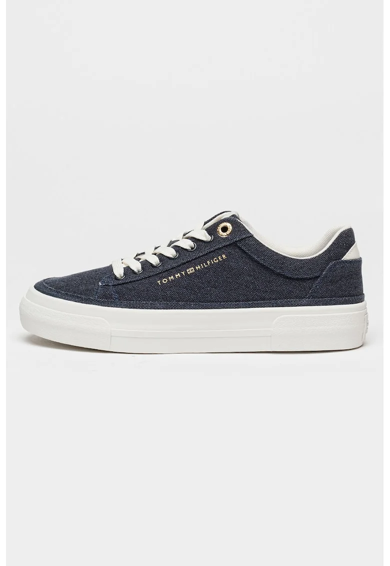 Pantofi sport flatform Foxing din material textil, Albastru stins