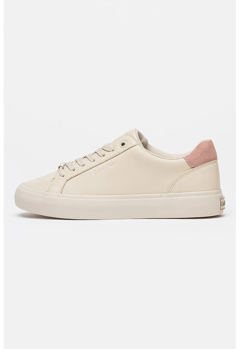 Pantofi sport low-cut din piele cu sireturi, Alb fildes