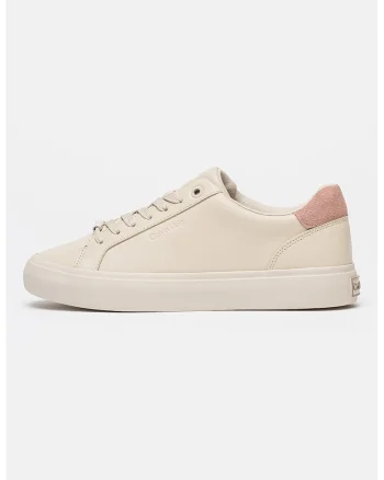 Pantofi sport low-cut din piele cu sireturi, Alb fildes