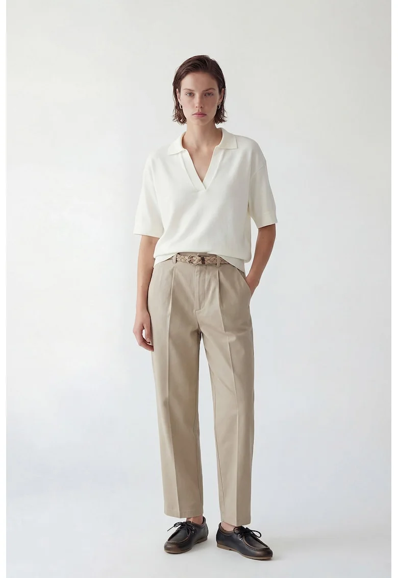 Pantaloni Chino cu detalii pensa, Maro deschis