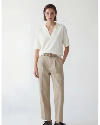 Pantaloni Chino cu detalii pensa, Maro deschis