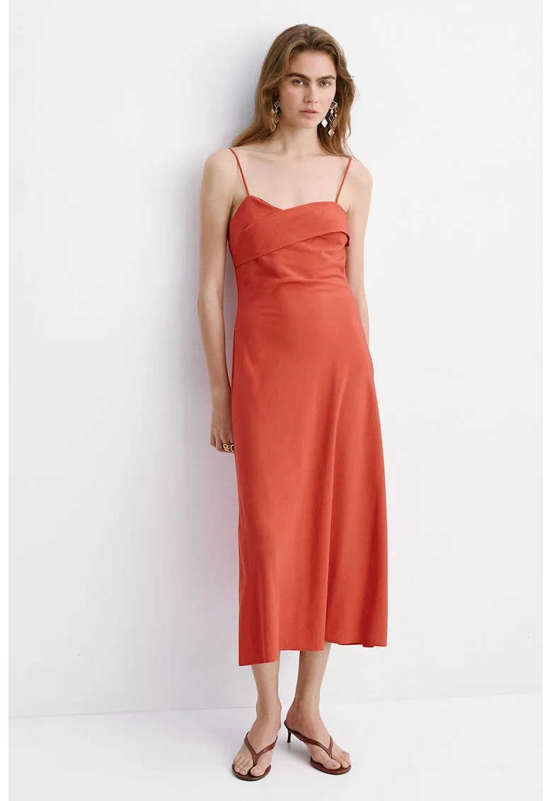 Rochie midi cu croiala pe bie, Caramiziu