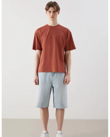 Tricou regular-fit cu decolteu la baza gatului, Caramiziu