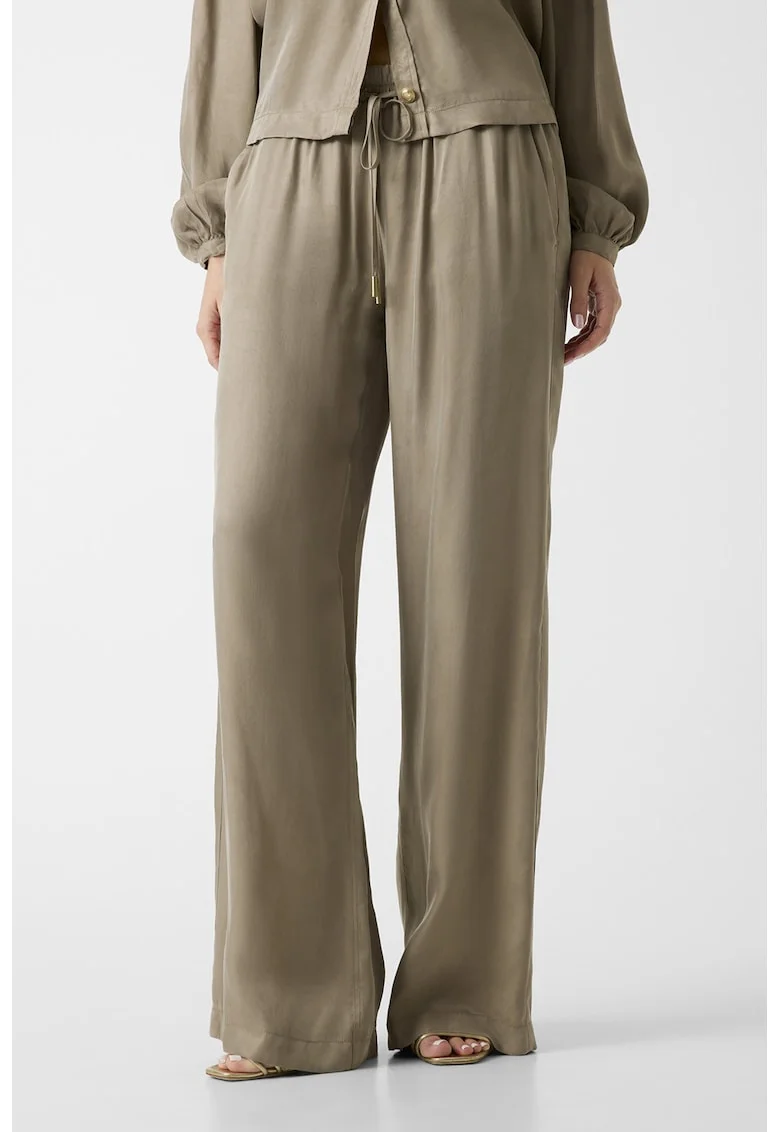 Pantaloni chino drepti din amestec de lyocell cu snur, Maro deschis
