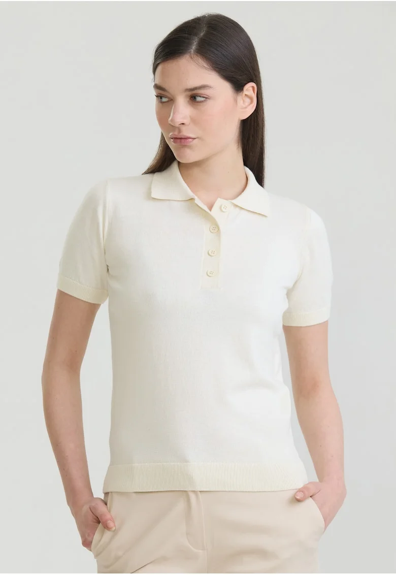 Tricou polo cu croiala slim-fit si model uni, Alb fildes