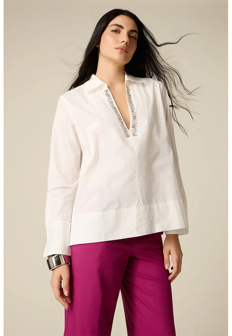 Bluza cu cristale, Alb fildes