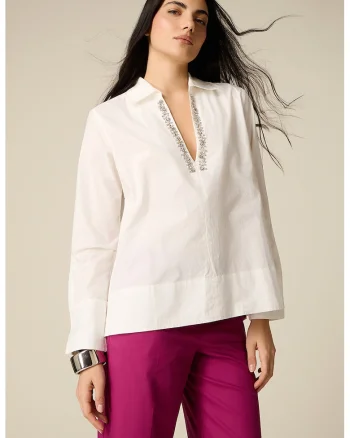Bluza cu cristale, Alb fildes
