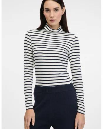 Bluza cu model in dungi si guler inalt, Alb/Negru