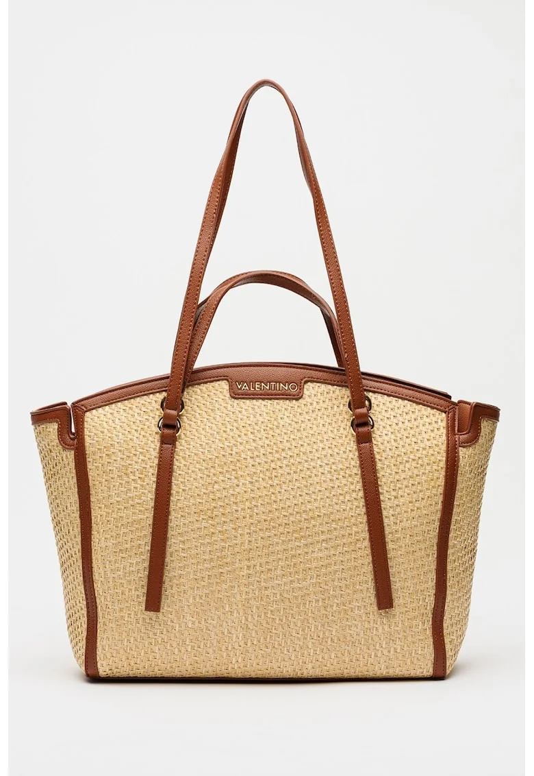 Geanta shopper cu detalii logo, Maro inchis/Maro deschis