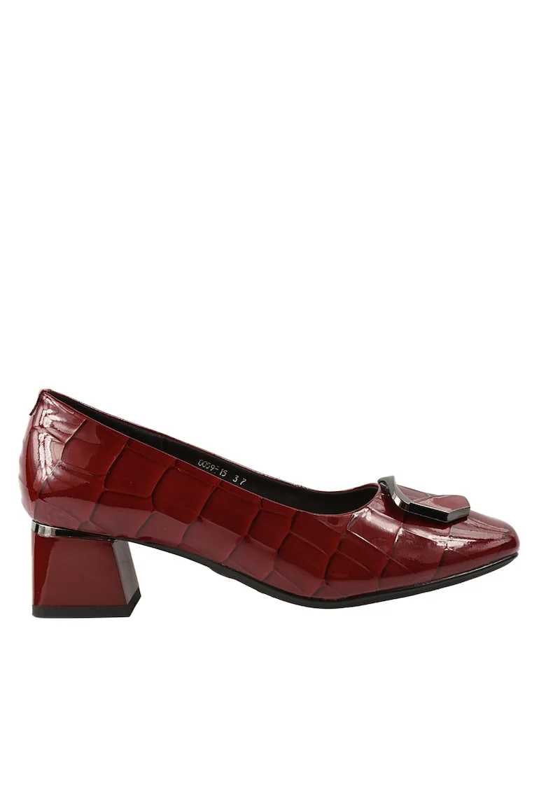 Pantofi eleganti, dama,  0059-15 bordo, piele lacuita, cu toc, Visiniu