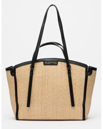 Geanta shopper cu detalii logo, Negru/Maro deschis