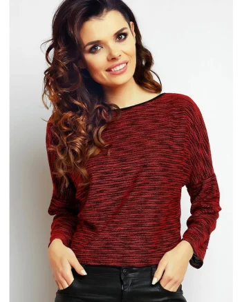 Pulover Crop Top Elegant De Dama,  Rosu Visiniu, Design Modern Cu Legatura La Spate, Material Premium Din Poliester Si Elastan, Maneci Lungi Tip Kimono, Decolteu In Stil Barcuta, Tinuta Casual Chic Versatila, Lux, Visiniu