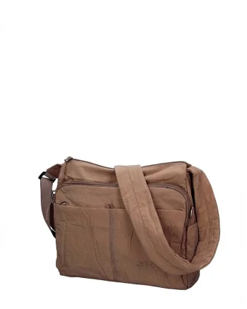 Geanta din textil cu bareta ajustabila de umar Novara Chic, Maro deschis