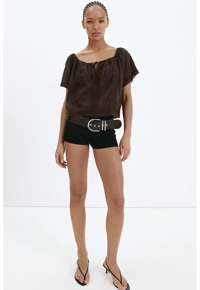 Bluza lejera cu garnituri crosetate, Maro inchis