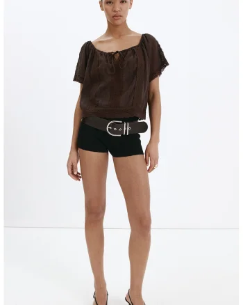 Bluza lejera cu garnituri crosetate, Maro inchis