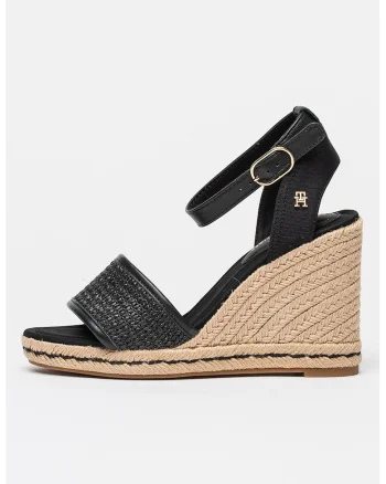 Sandale-espadrile wedge cu bareta pe glezna, Negru stins