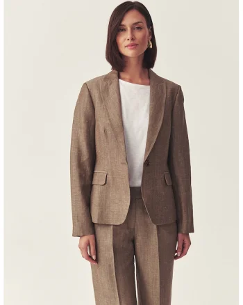 Sacou slim fit din amestec de lana si in Remala, Maro deschis